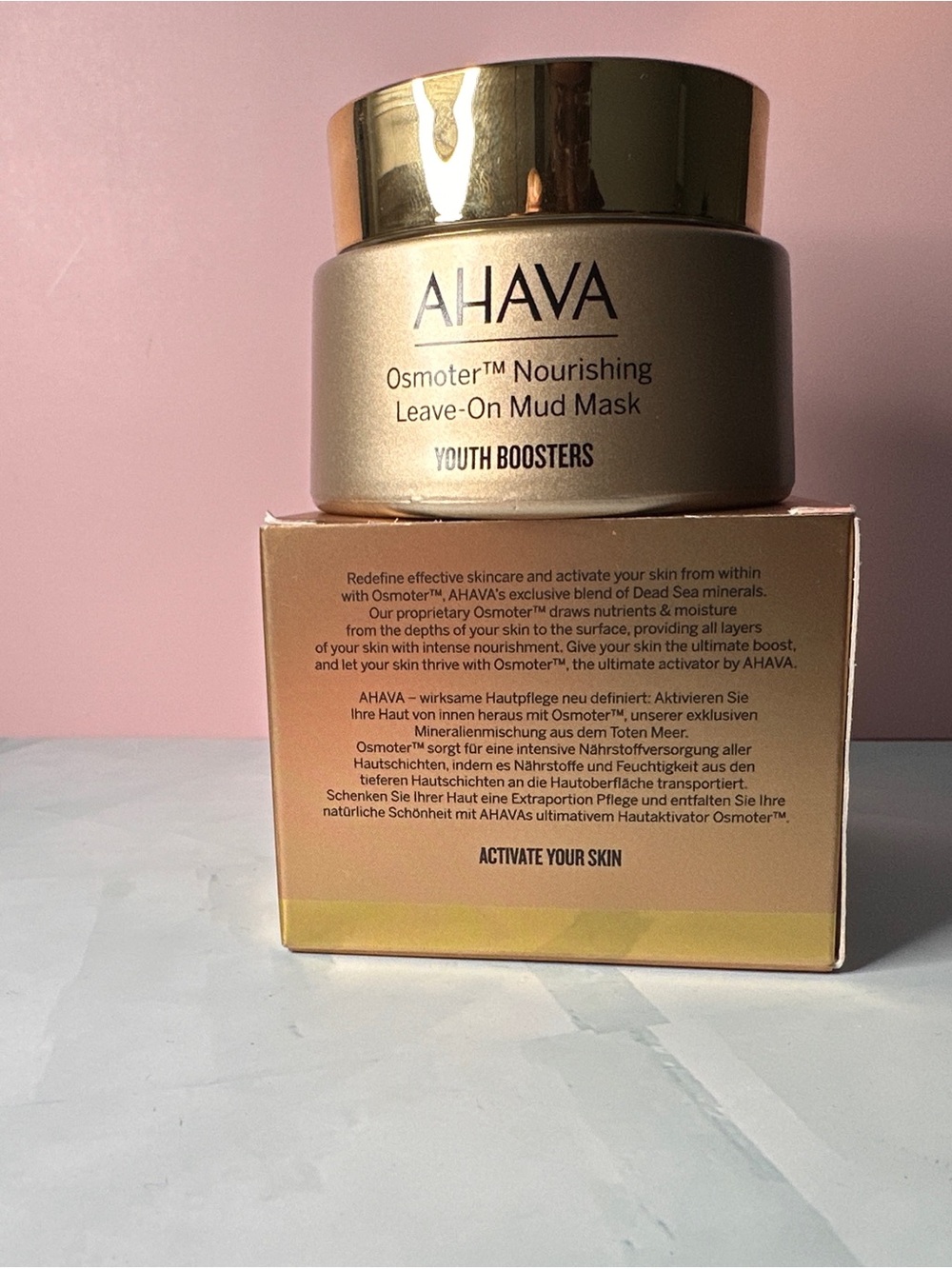 AHAVA Osmoter Nourishing Leave-On Mud Mask – Gold and Pink Accents